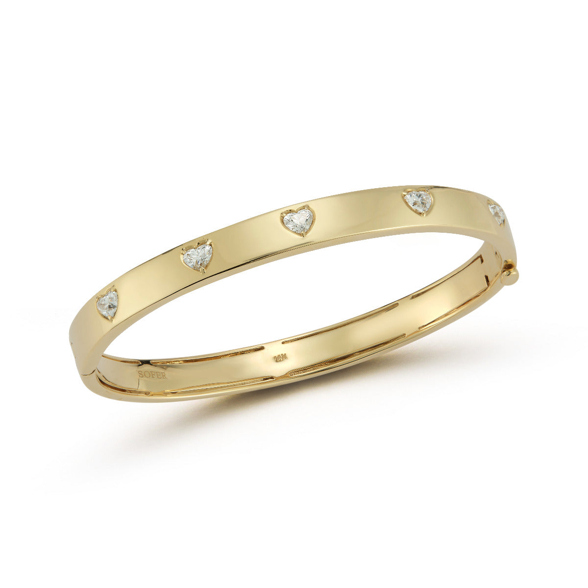 Beny Sofer Burnished Diamond Heart Bangle In 14kt Yellow Gold