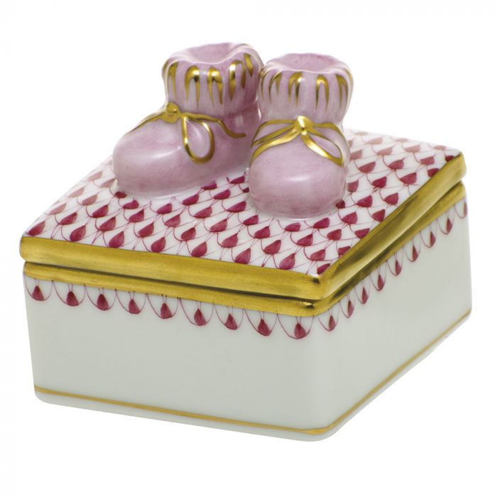 Herend Baby Bootie Box - Raspberry