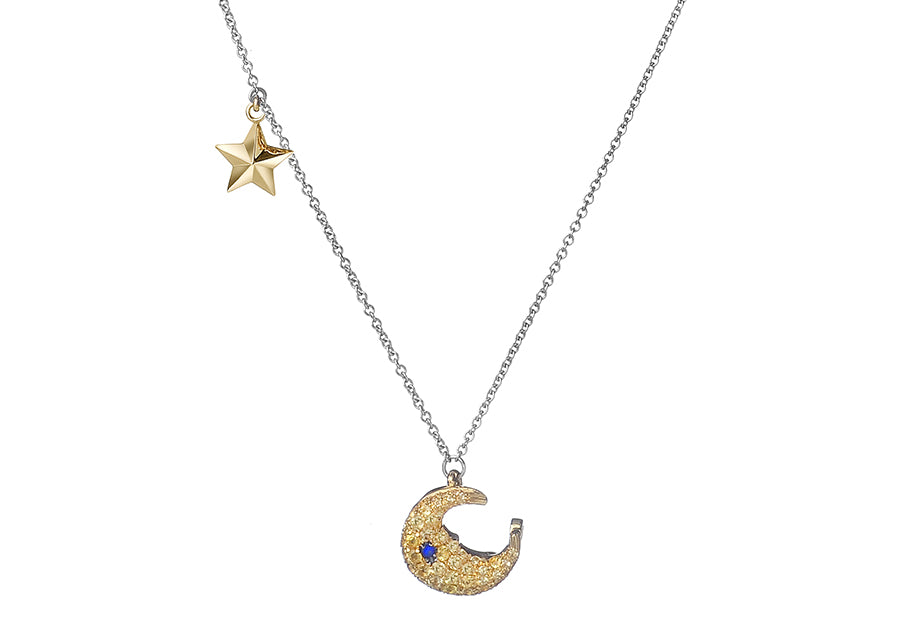 Diamond and Sapphire Star And Moon Necklace