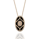 Terzihan Diamond Black Enamel Shield Pendant Necklace in 18kt Yellow Gold