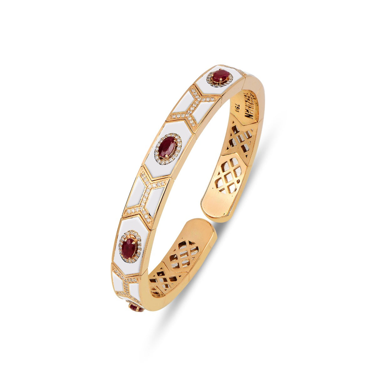 Terzihan  Diamond & Ruby Shield Bangle Bracelet in 18K Rose Gold