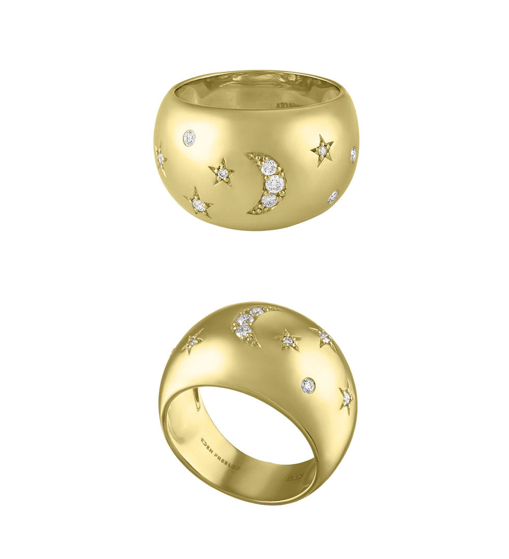 Eden Presley "Celeste" 14kt yellow gold large diamond dome ring.