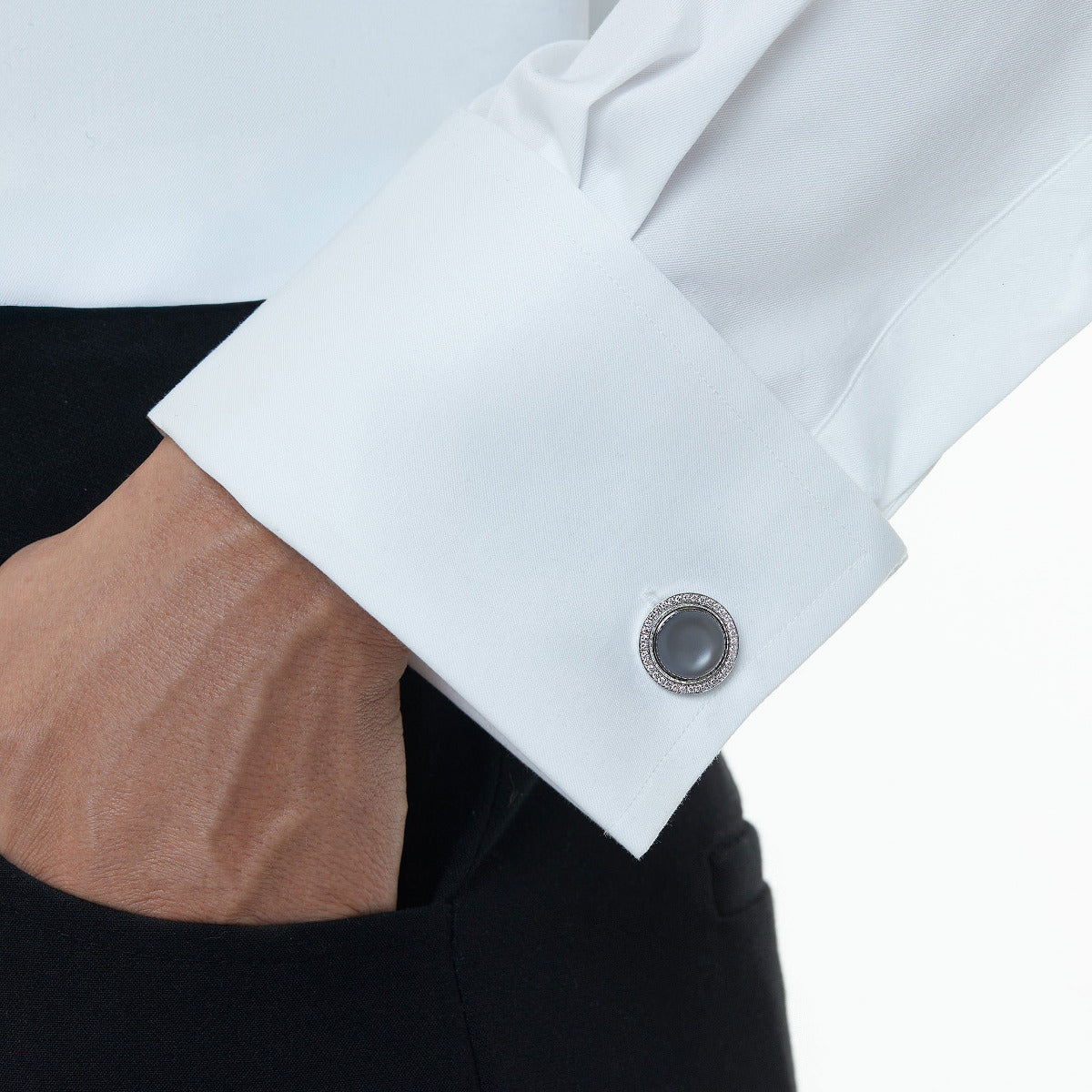 "Grey Moon" Diamond Cufflinks in 18kt White Gold