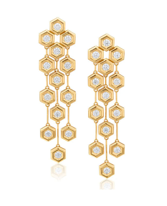 Gumuchian "B" Diamond Honeycomb Chandelier Earrings