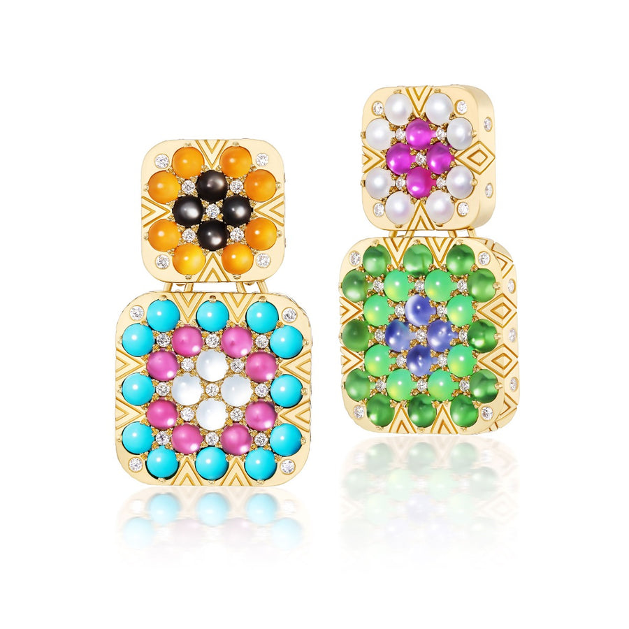 Harwell Godfrey Granny Squares "Thelma" Earrings 18kt Yellow Gold