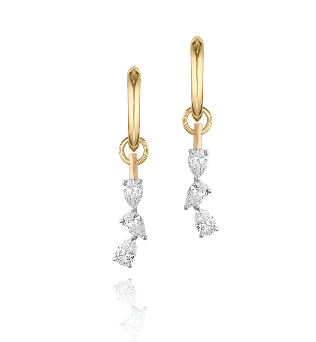 Phillips House Pear Diamond Triple Drop Huggie Earrings