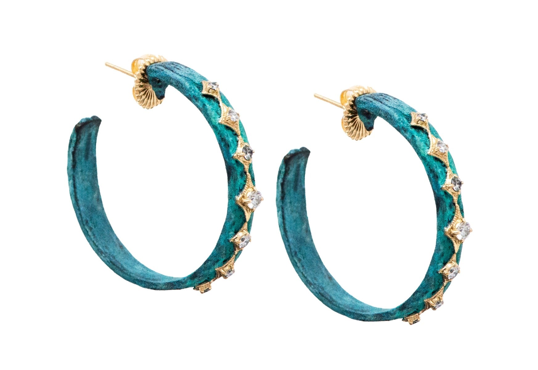 Arementa Patina Artifact Hoop Diamond Earrings