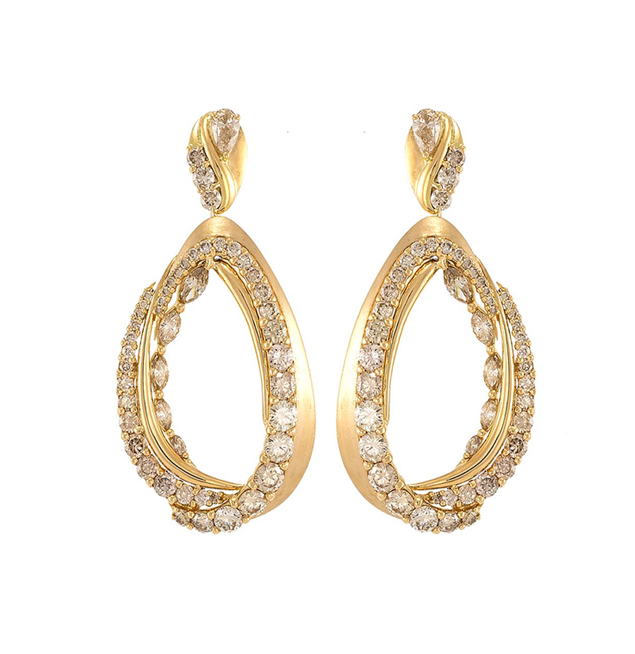 Etho Maria Brown Diamond Drop Earrings in 18kt Yellow Gold