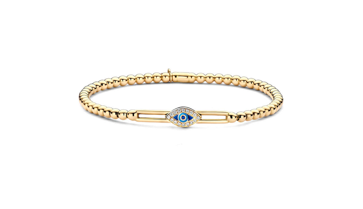 "Tresore" Sapphire & Diamond Evil Eye Stretch Bracelet in 18kt Yellow Gold