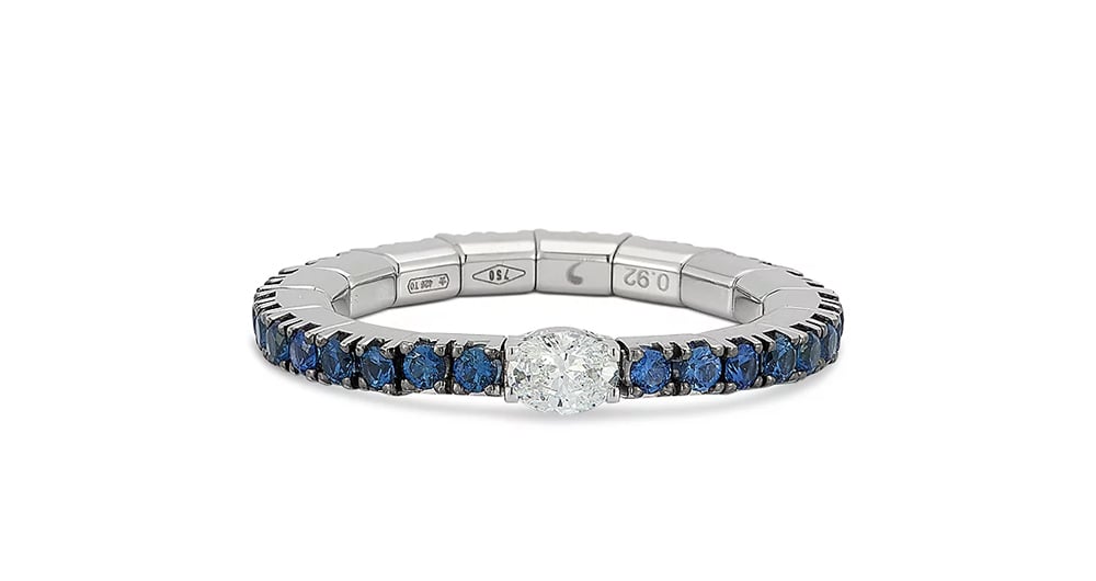 Roberto Demeglio "Extensible" White & Blue Sapphire & Diamond 18kt White Gold Stretch Ring