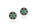 Goshwara Hexagon emerald stud earrings with enameling in 18k yellow gold with diamonds, from the Goshwara “Queen” collection.