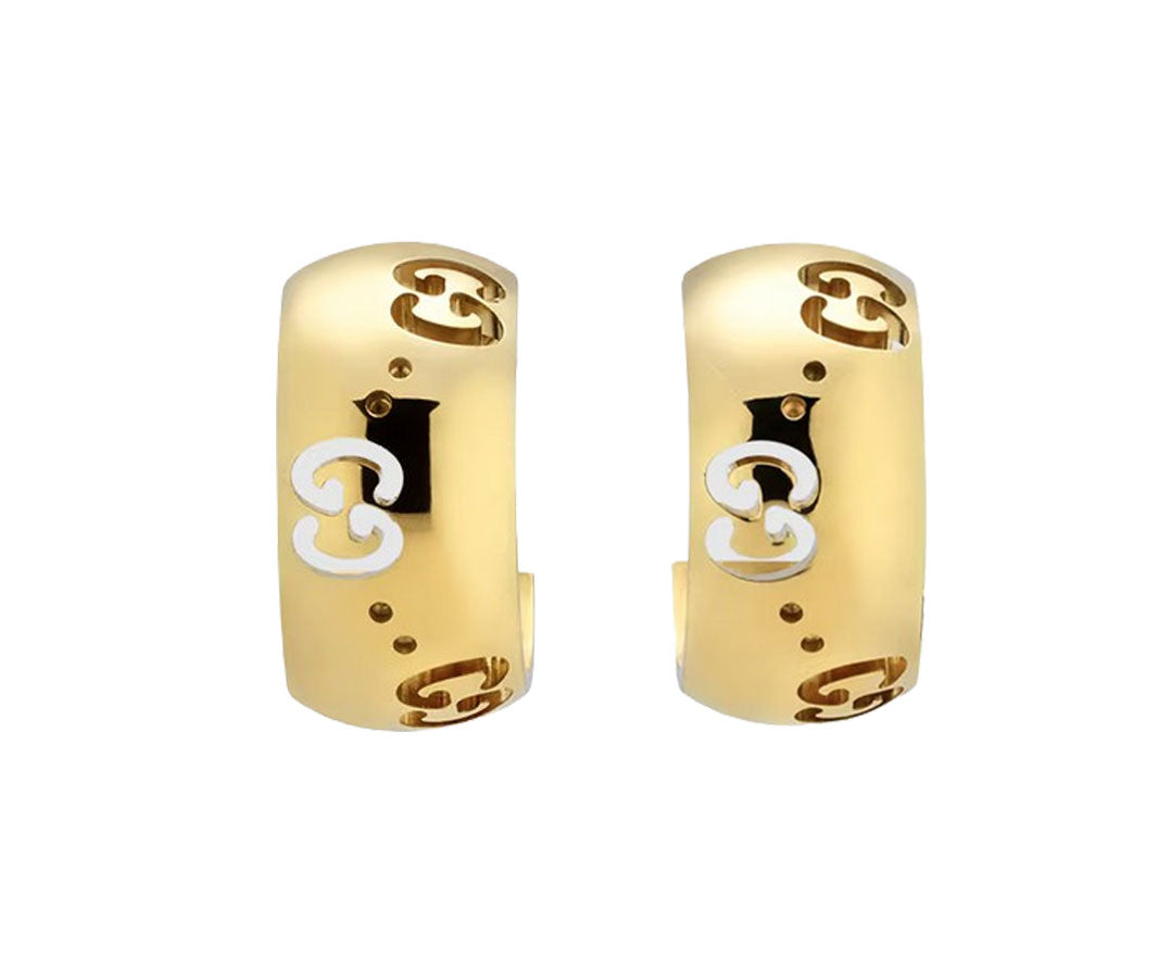 Gucci "Icon" 18kt Yellow Gold GG Hoop Earrings
