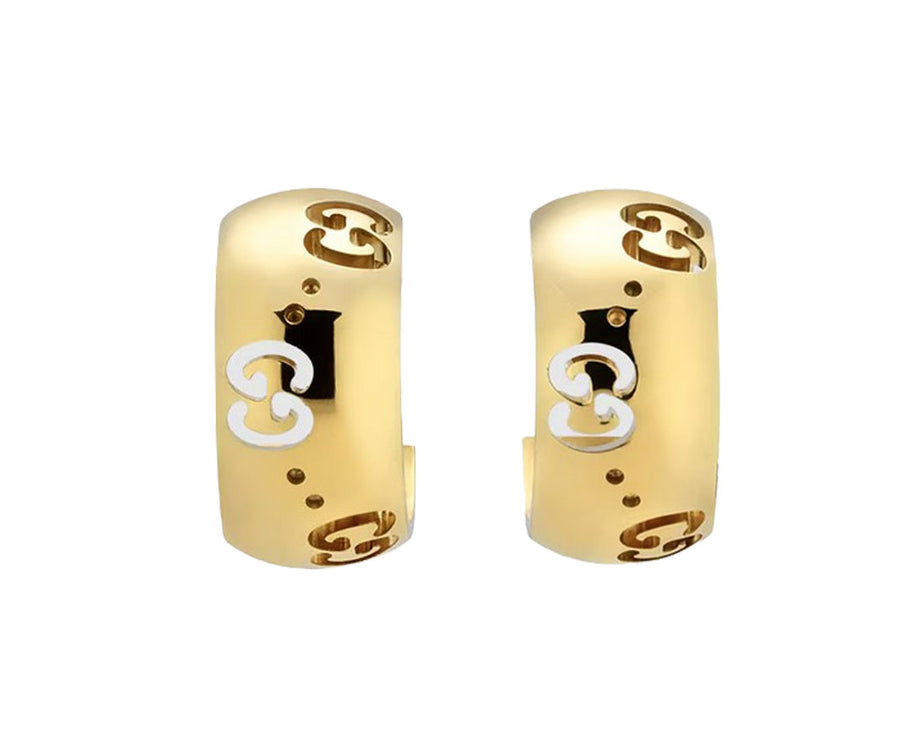 Gucci "Icon" 18kt Yellow Gold GG Hoop Earrings