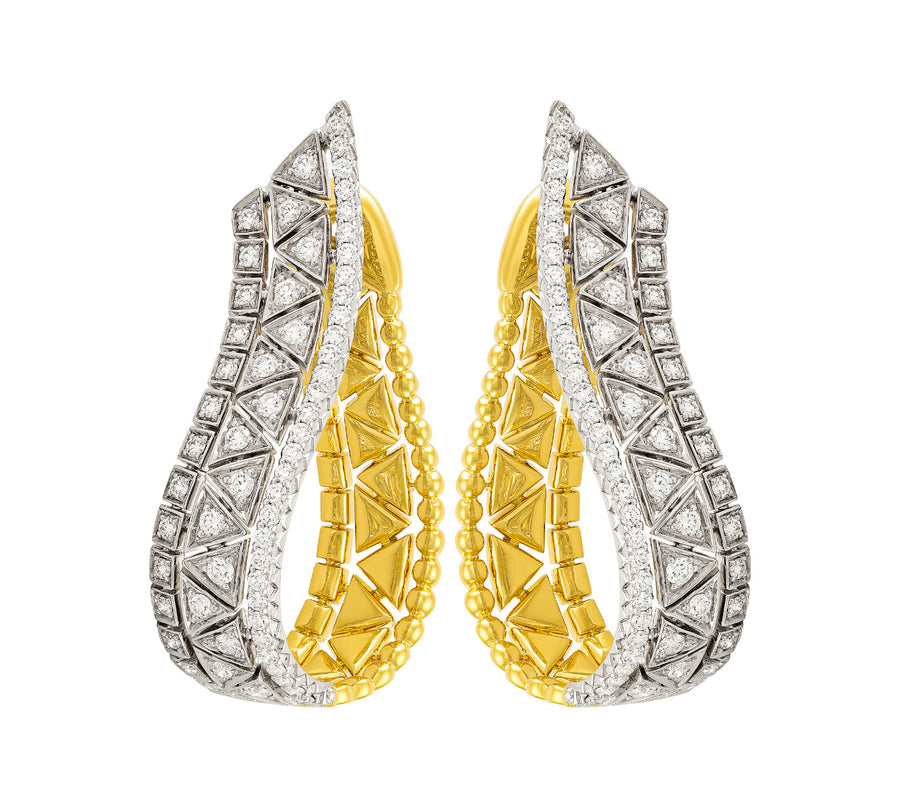 Etho Maria Diamond Hoop Drop Earrings in 18kt Yellow Gold