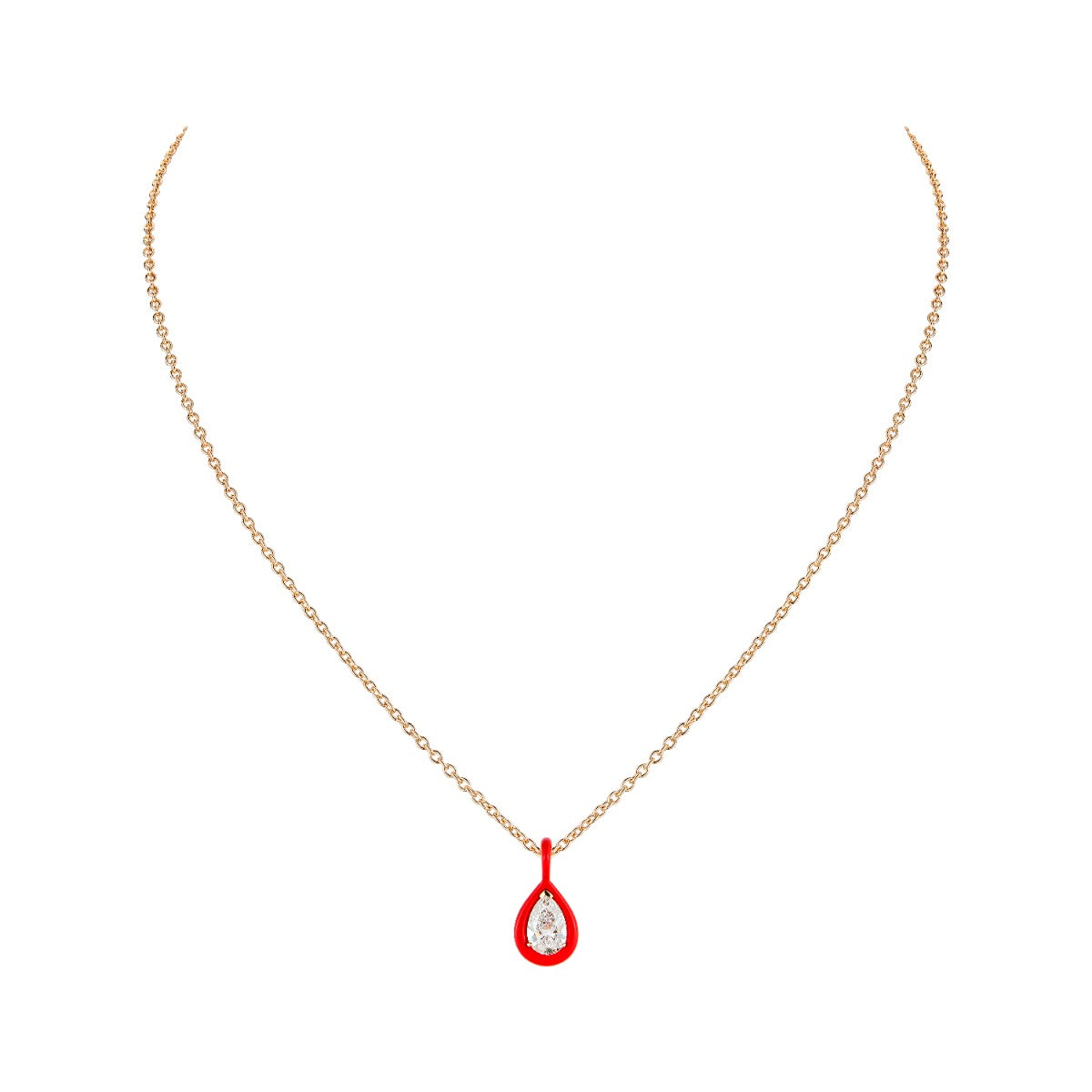 Etho Maria Diamond & Red Ceramic Pendant Necklace in 18kt Rose Gold