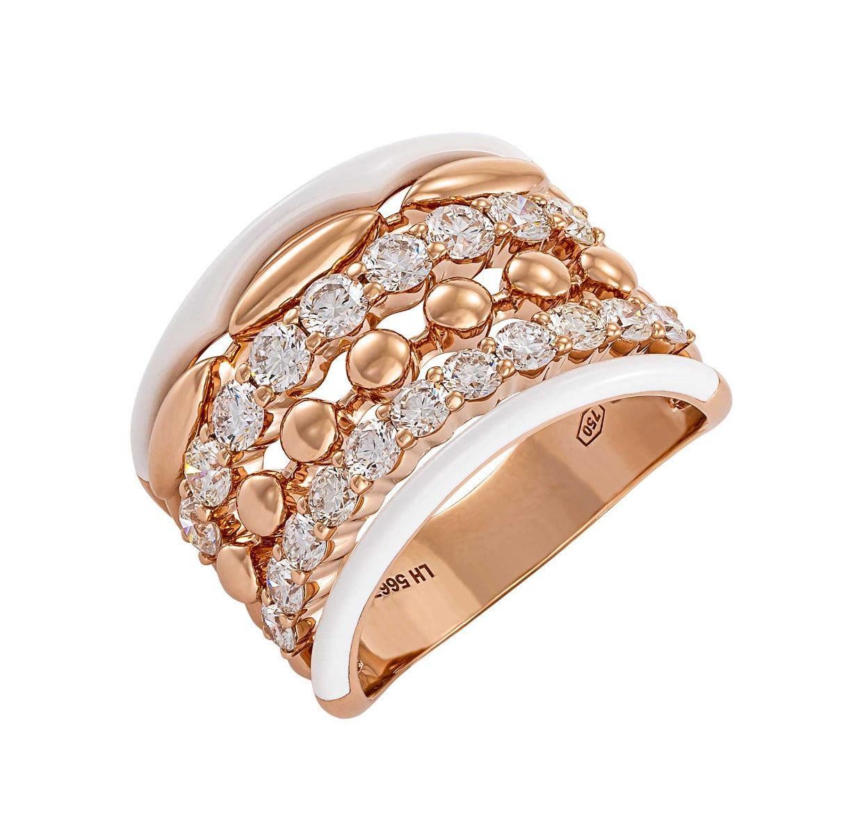 Etho Maria Diamond & White Ceramic Ring in 18kt Rose Gold