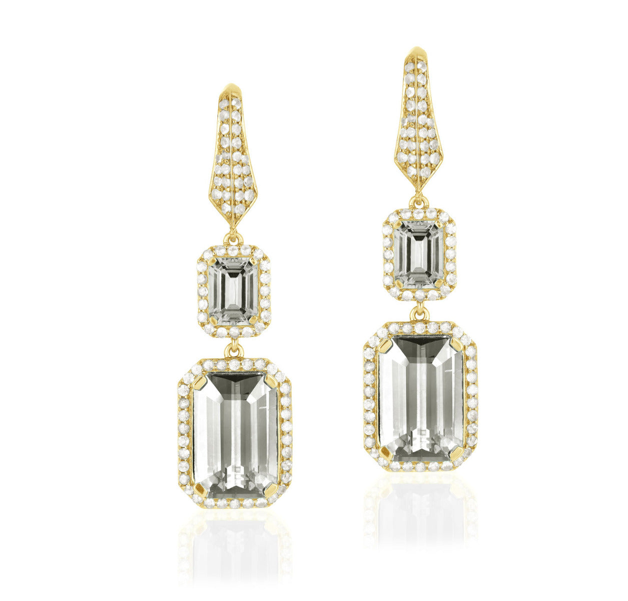Goshwara "Rain-Forest" Rock Crystal & Diamond Earrings In 18kt Yellow Gold