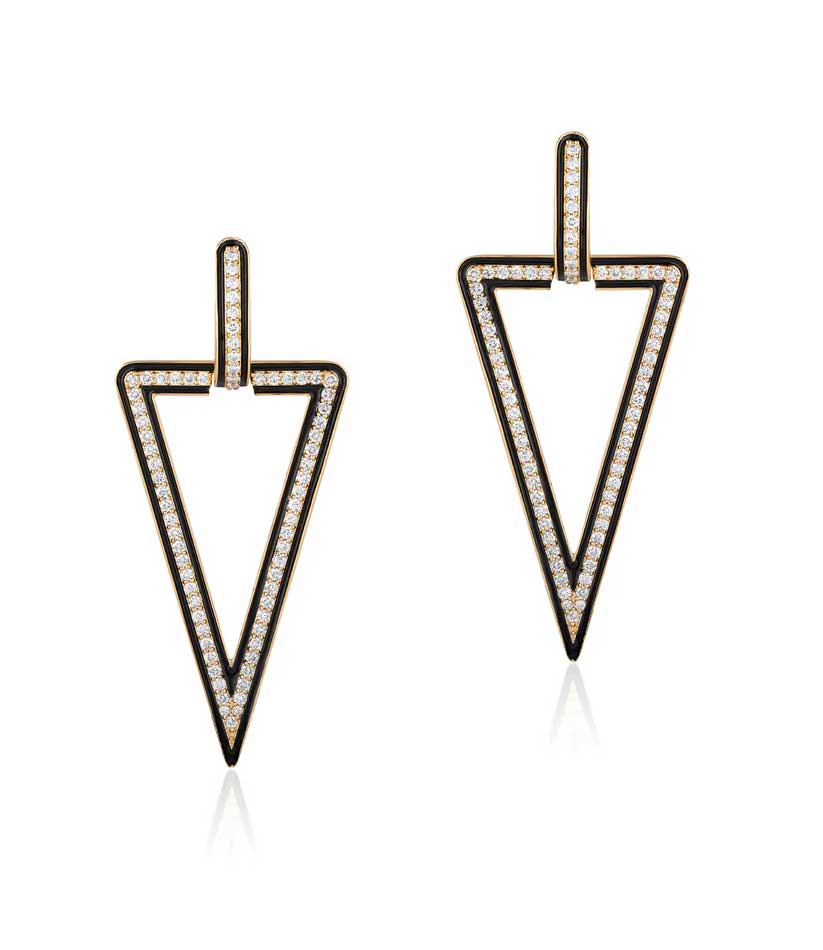 Goshwara "Queen" Triangular Diamond Earrings with Enamel