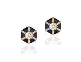 Hexagon diamond stud earrings with black enameling in 18k yellow gold with diamonds, from the Goshwara “Queen” collection.