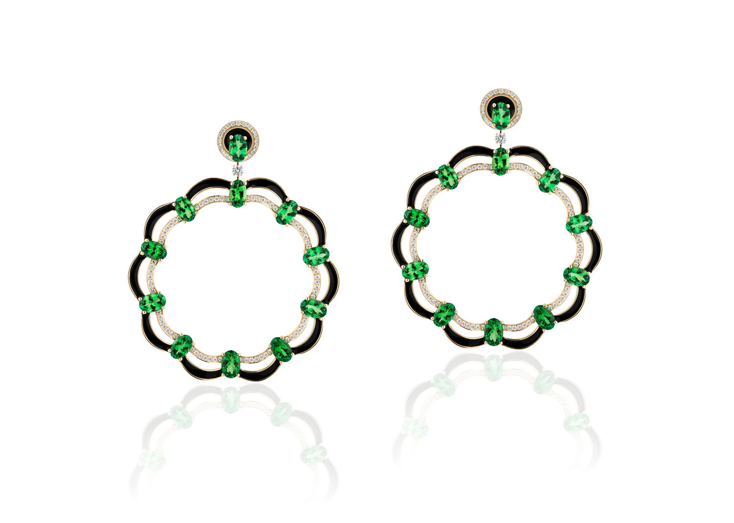 Goshwara Limited Edition Green Tsavorite with Diamonds Earrings