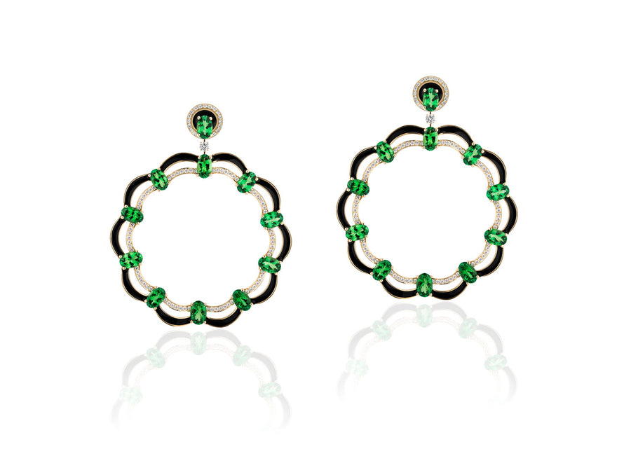 Goshwara Limited Edition Green Tsavorite with Diamonds Earrings