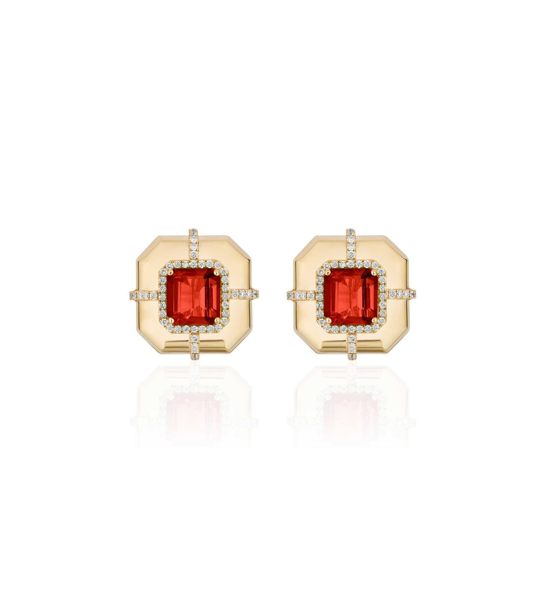 Goshwara Limited Edition Garnet & Diamond Stud Earrings In 18kt Yellow Gold