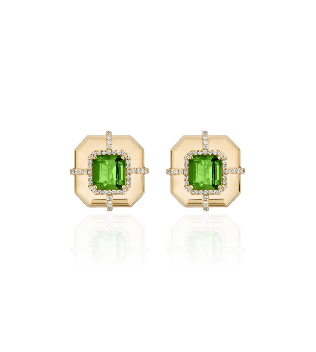 Goshwara Limited Edition Peridot & Diamond Stud Earrings In 18kt Yellow Gold