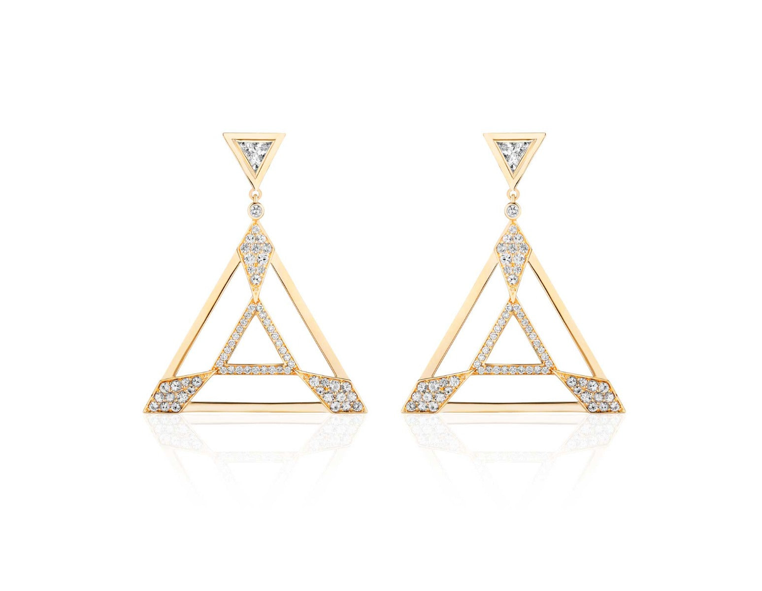 Goshwara Limited Edition White Sapphire and Diamond Triangle Earrings