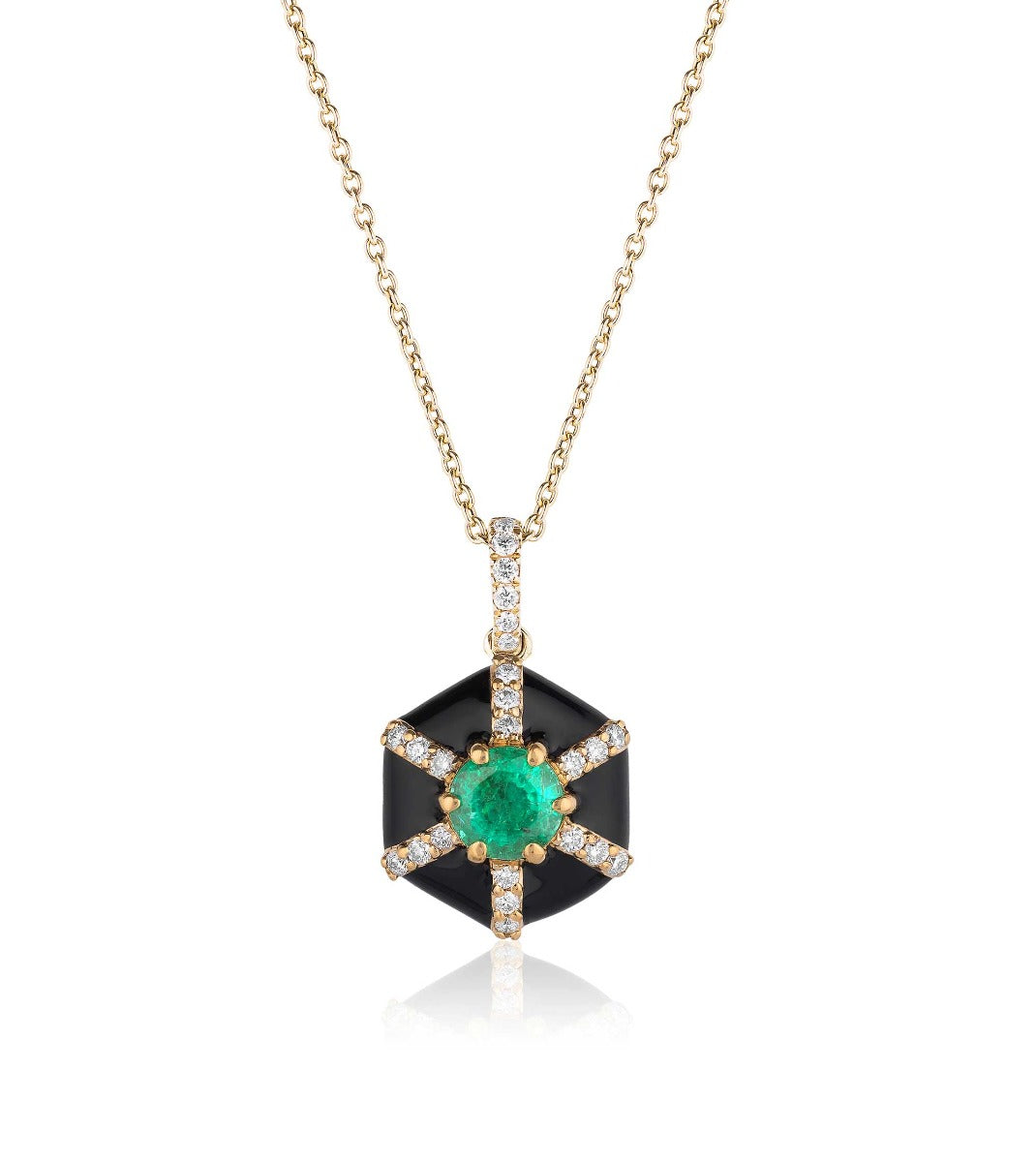 Goshwara "Queen" Emerald & Diamond Hexagon Pendant Necklace in 18kt Yellow Gold