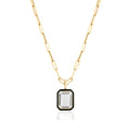 Goshwara "Queen" Flat Rock Crystal Emerald Cut Pendant Necklace With Black Enamel