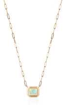"Manhattan" Opal Emerald Cut Bezel Set Pendant Necklace