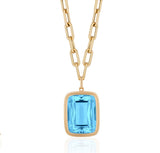 Goshwara "Manhattan" Blue Topaz Bezel Set Cushion Pendant Necklace