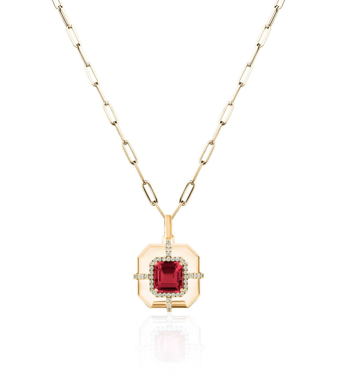 Goshwara Limited Edition Garnet & Diamond Pendant Necklace in 18kt Yellow Gold