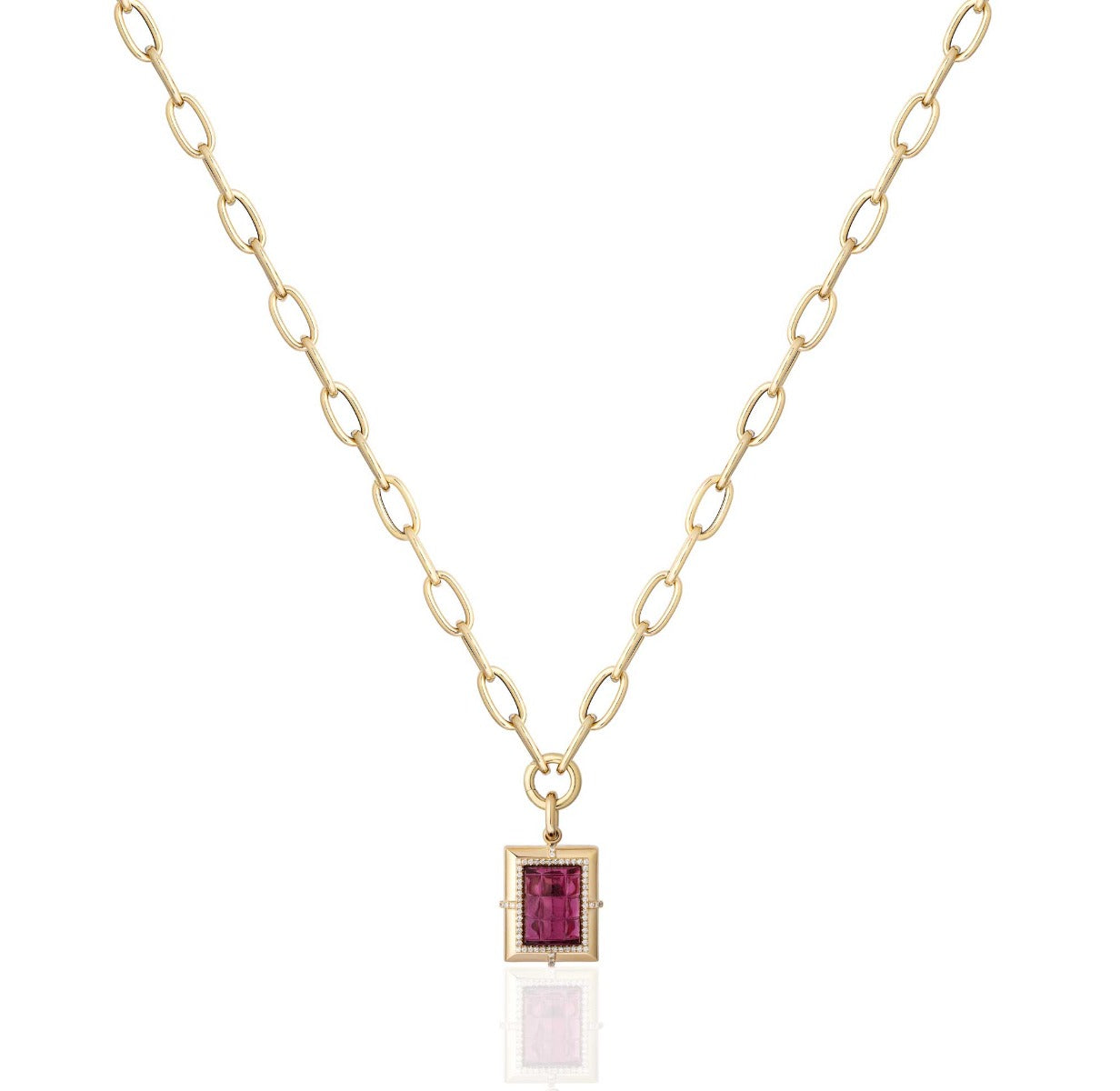 Goshwara "G-One" Rubellite and Diamond Carved Medallion Pendant Necklace