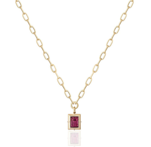 Goshwara "G-One" Rubellite and Diamond Carved Medallion Pendant Necklace