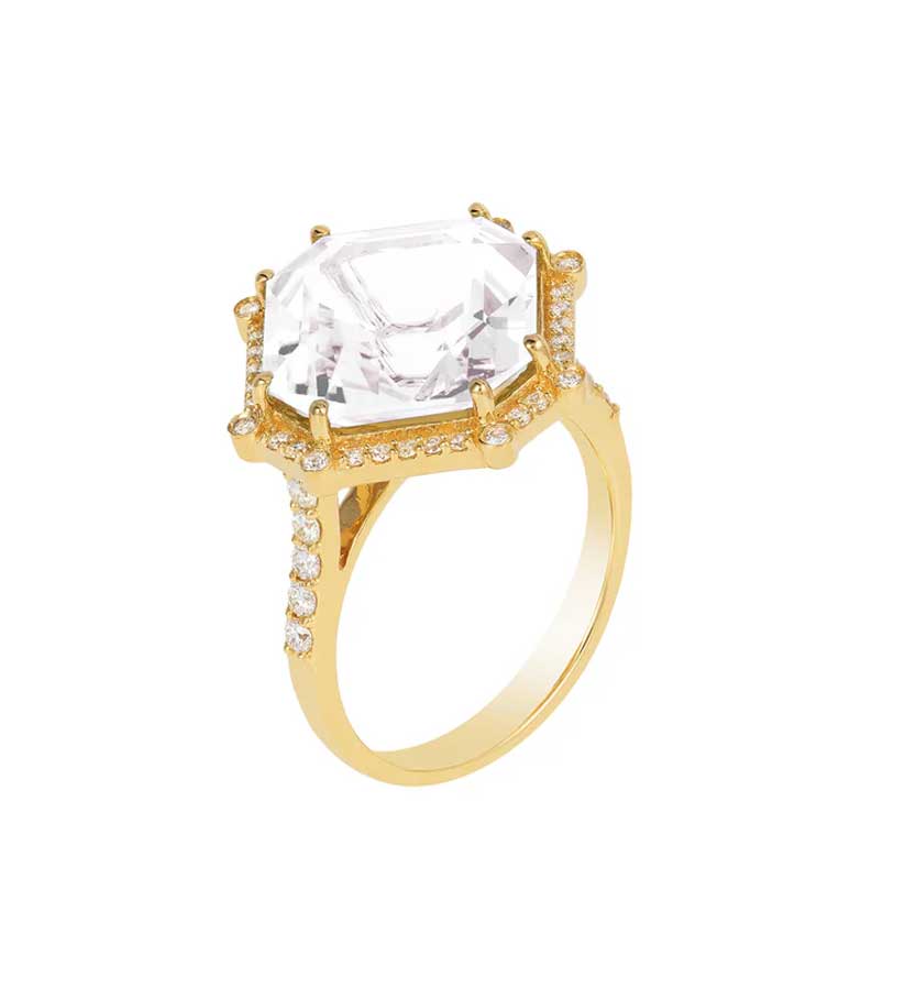 Goshwara "Gossip" Diamond & Moon Quartz Ring In 18kt Yellow Gold