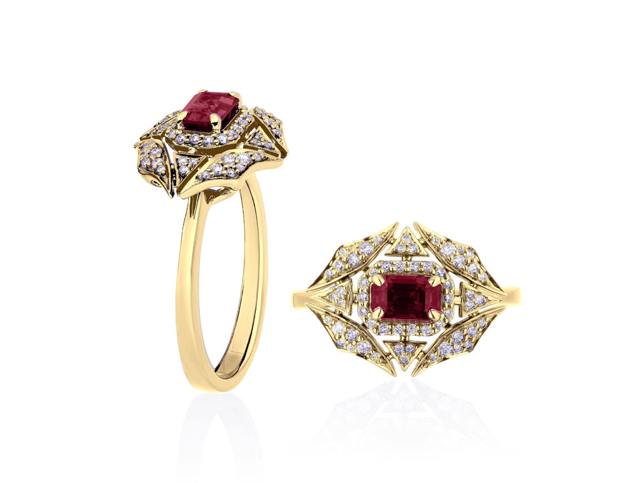 Goshwara “G-One” Ruby Web Ring in 18kt Yellow Gold