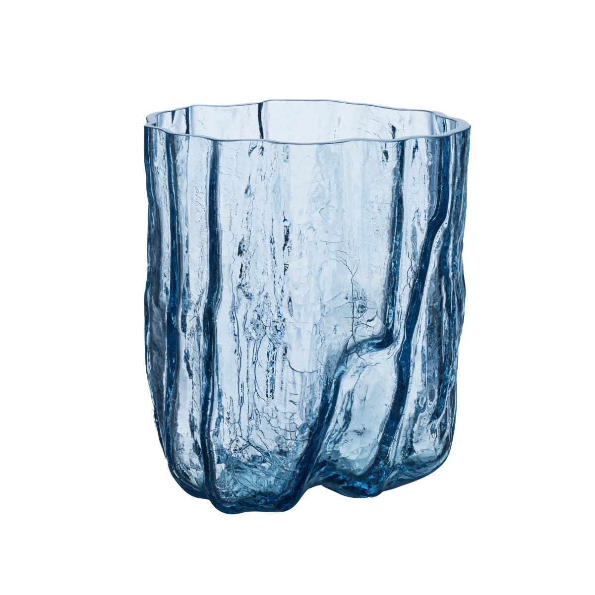 Kosta Boda Crackle Vase Circular Tall, Blue