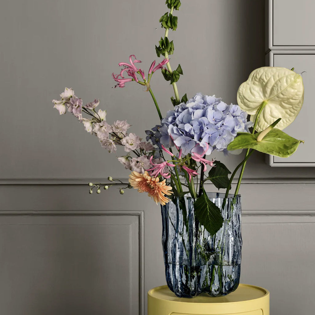 Crackle Vase Circular Tall, Blue