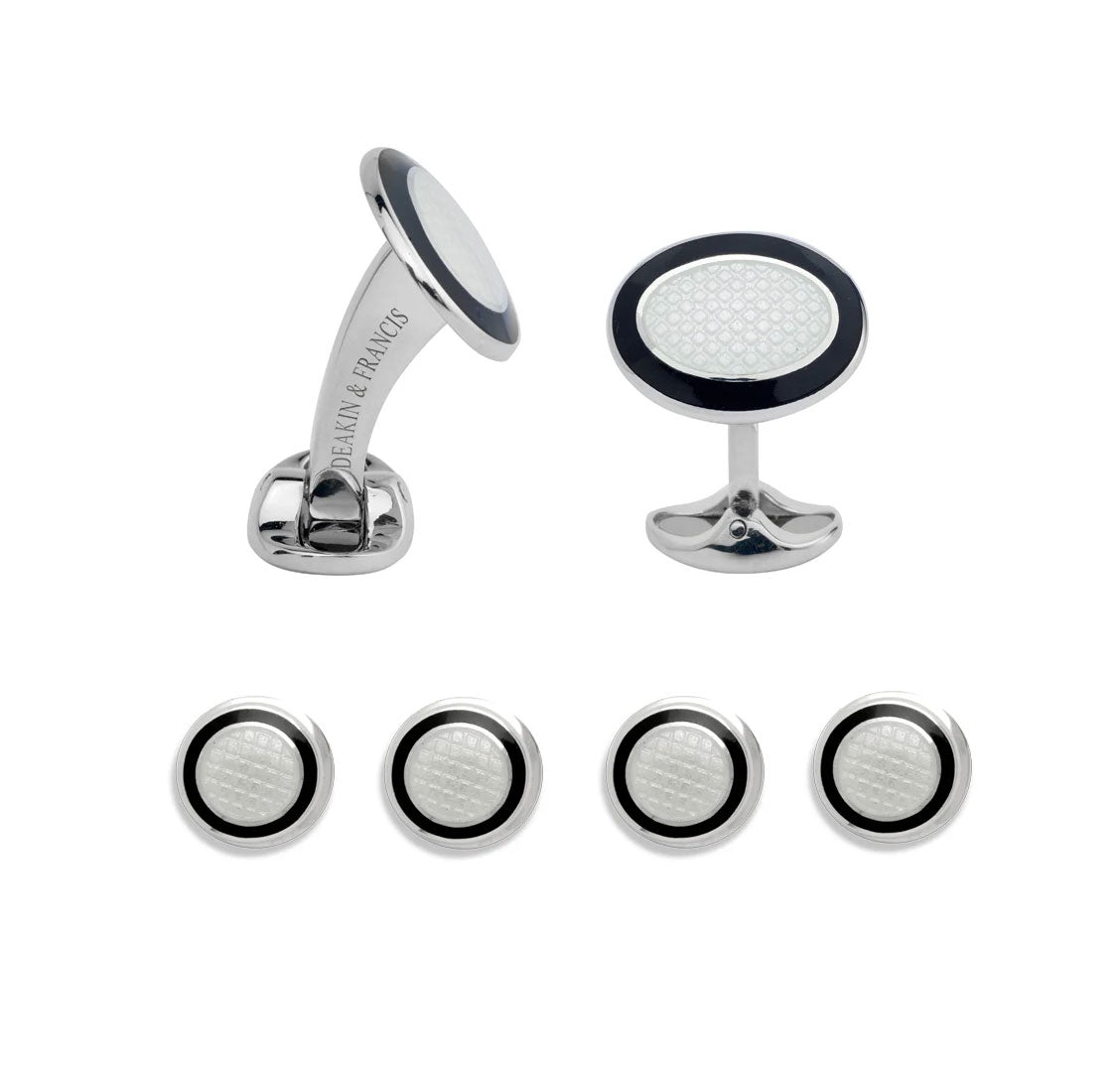 Deakin & Francis Sterling Silver Black and White Enamel Dress Stud Set