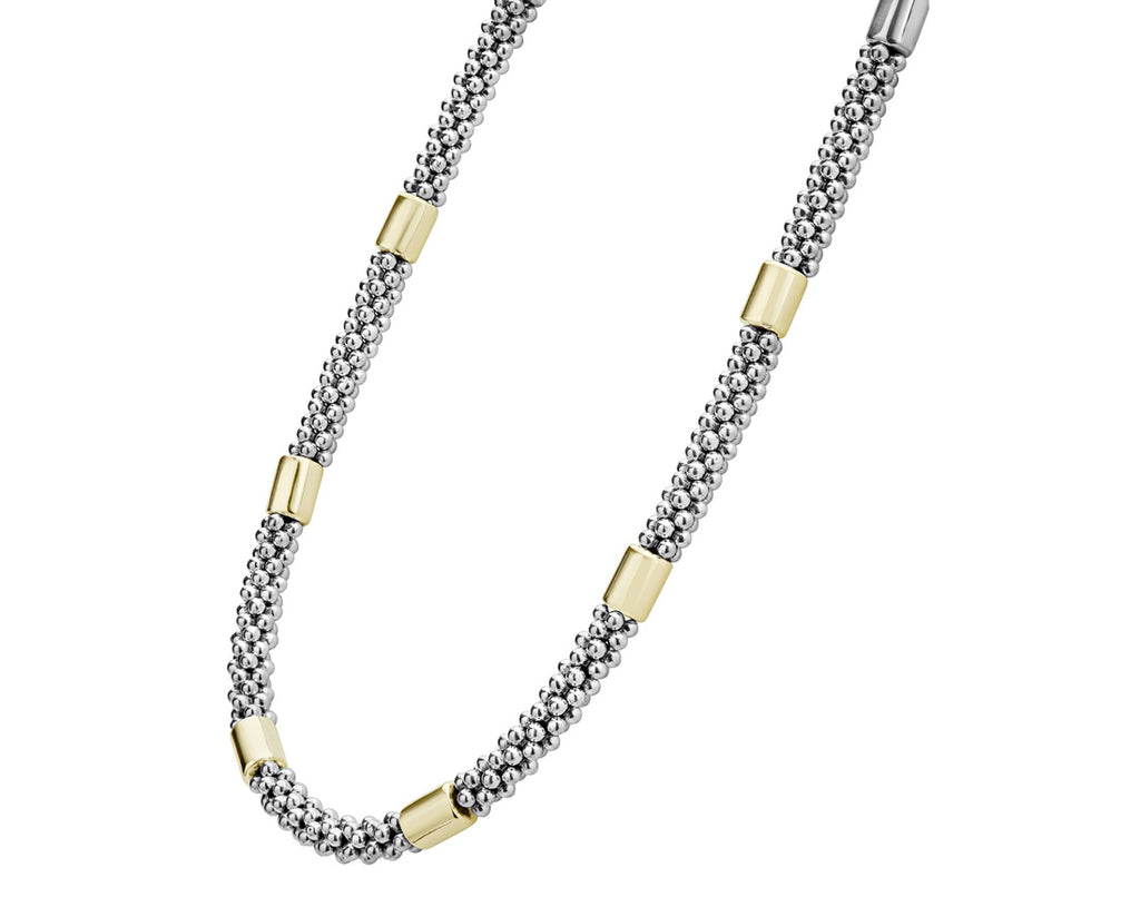 "High Bar" Two-Tone Station Caviar Necklace