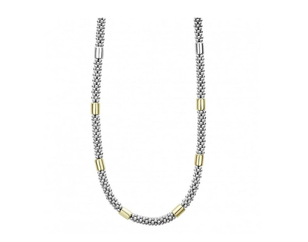 LAGOS "High Bar" Two-Tone Station Caviar Necklace