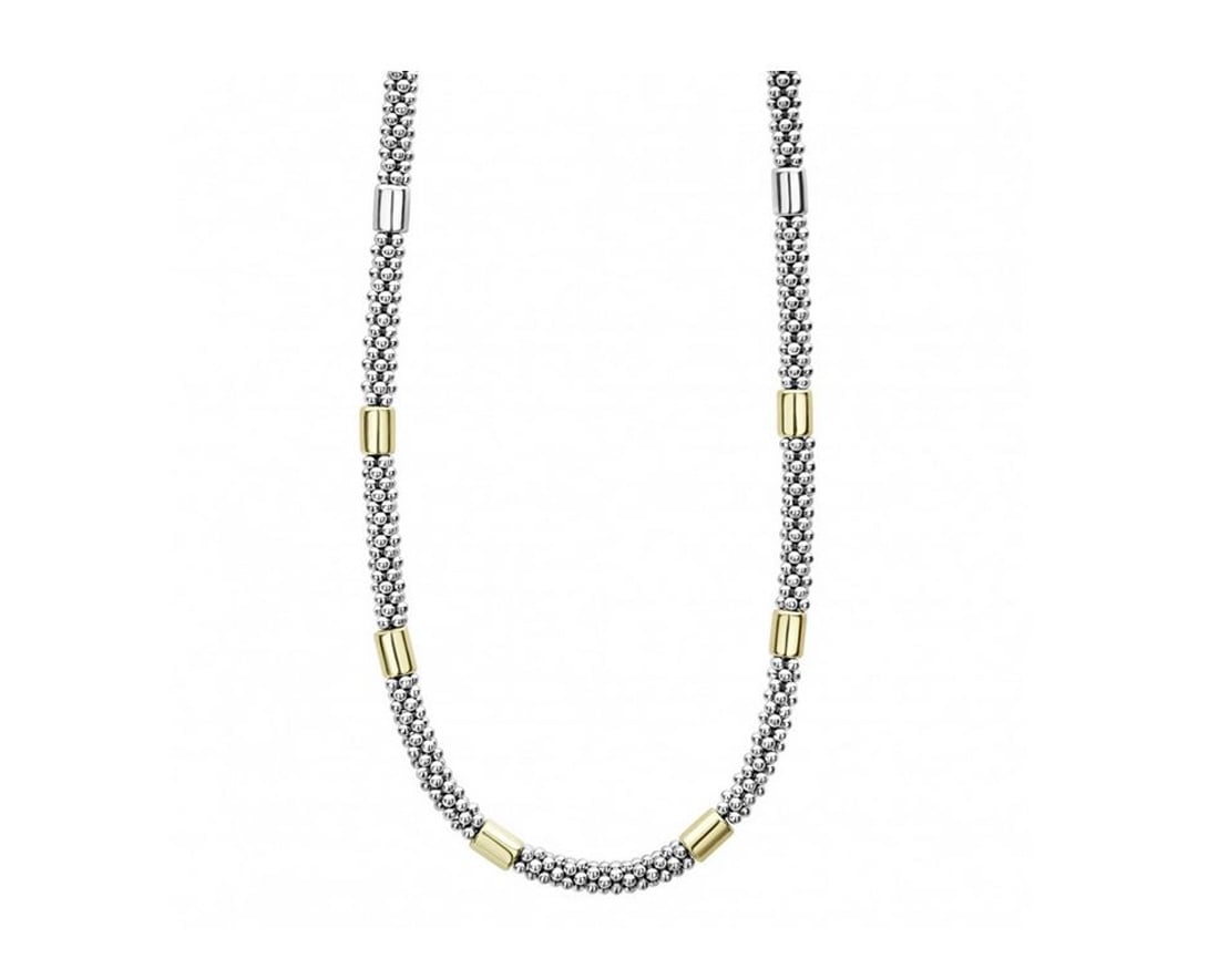 LAGOS "High Bar" Two-Tone Station Caviar Necklace