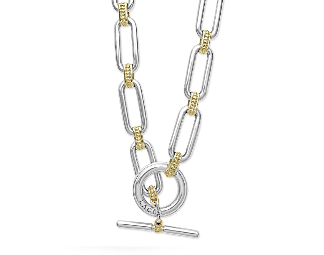 "Signature Caviar" Two Tone Link Necklace