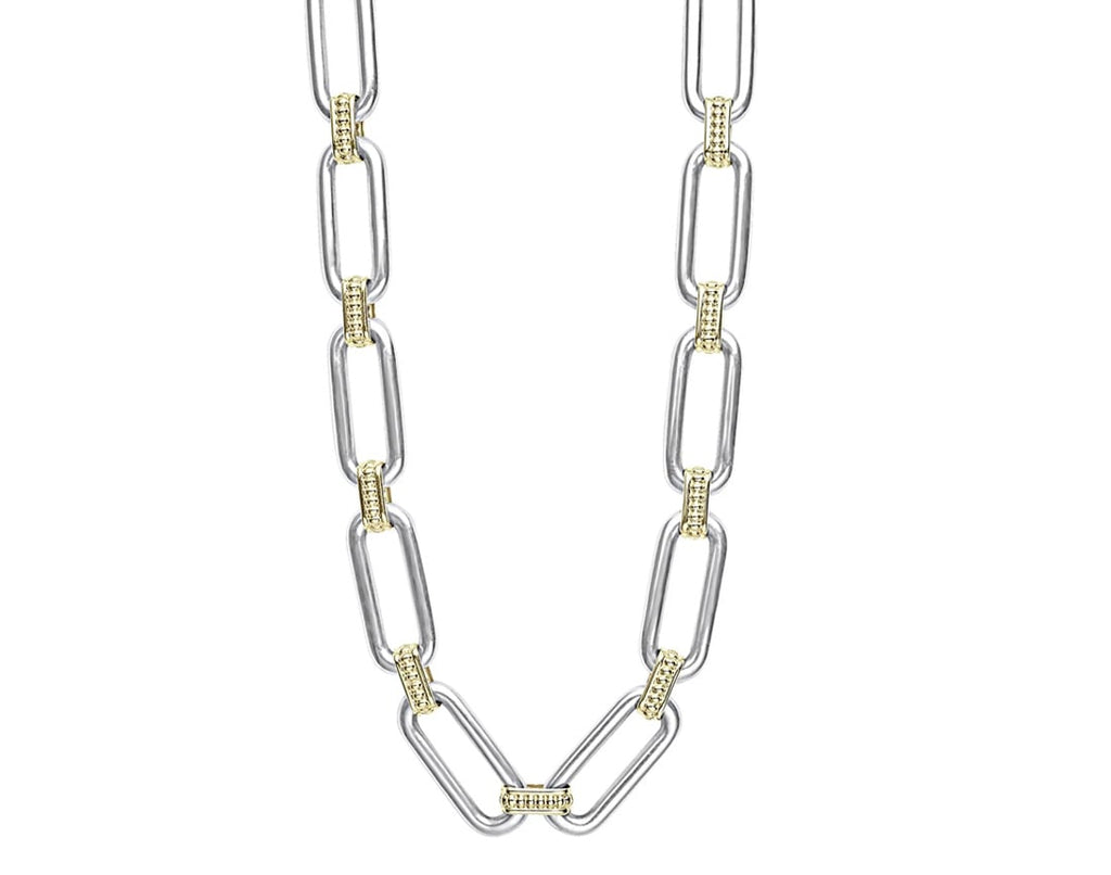 LAGOS Signature Caviar Two-Tone Link Drop 18" Necklace