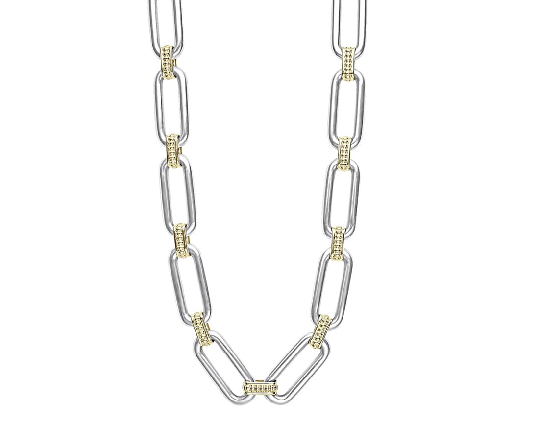 LAGOS Signature Caviar Two-Tone Link Drop 18" Necklace
