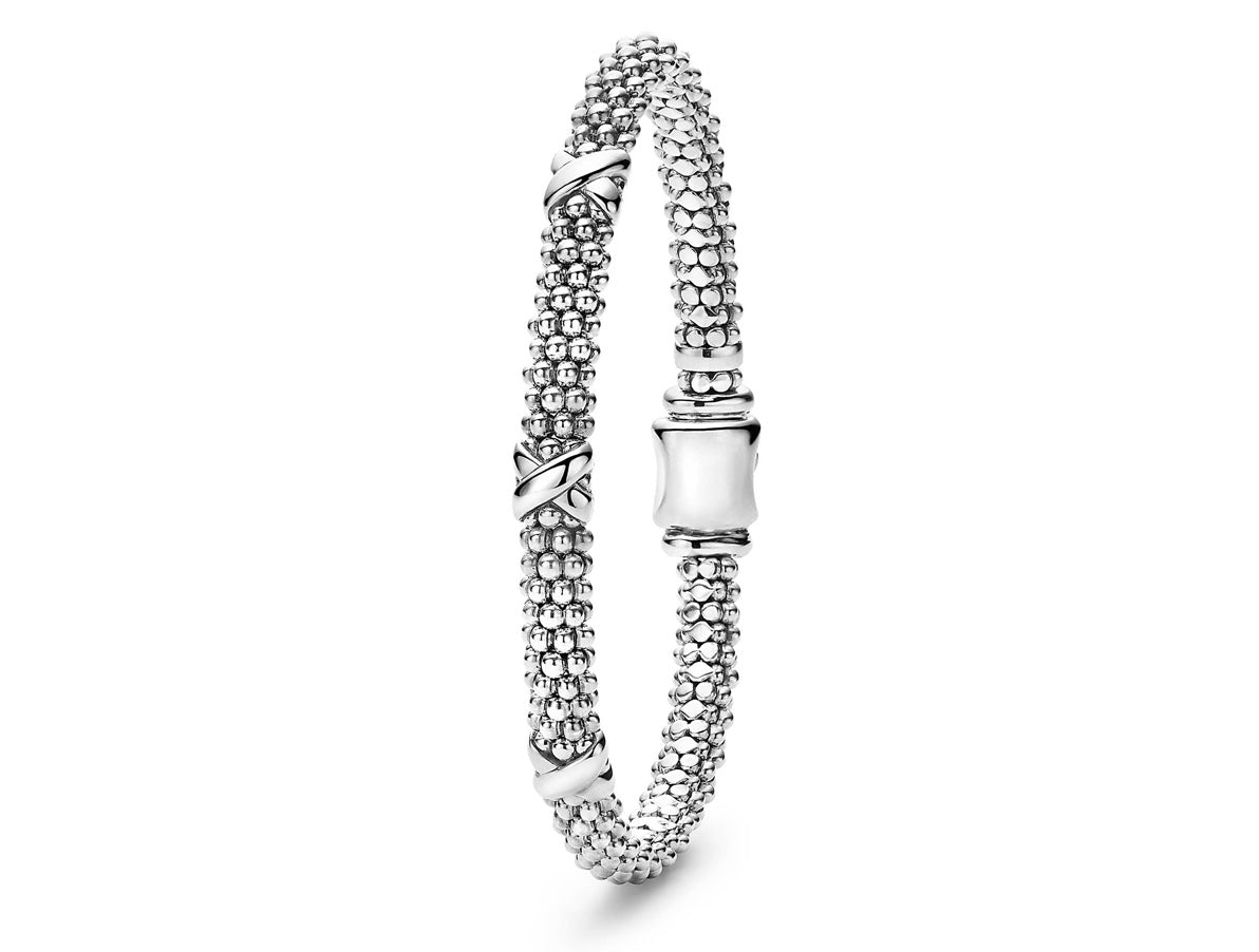 "Embrace" Beaded X Bracelet with 3 Silver Stations (7)