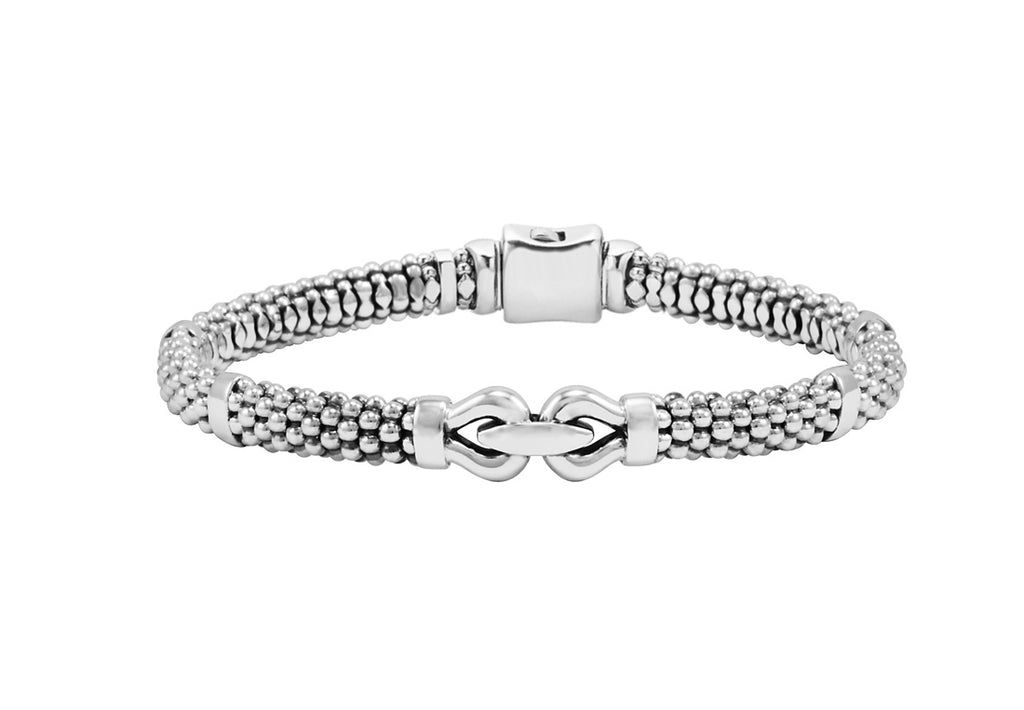 LAGOS "Derby" Silver Caviar Buckle Bracelet, Size 7