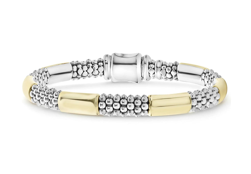 LAGOS "High Bar" 6mm Gold Station Caviar Bracelet, Size 7