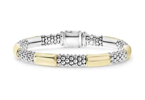 LAGOS "High Bar" 6mm Gold Station Caviar Bracelet, Size 7